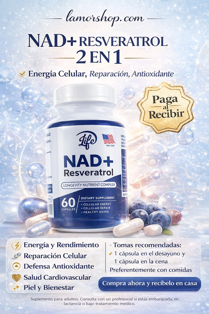 NAD+ Resveratrol 2 en 1 - Tu dosis de juventud y vitalidad